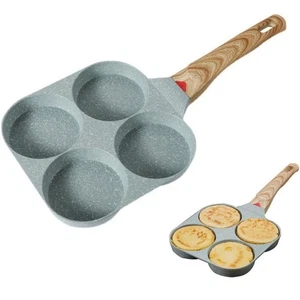 4 Loch Tasse Ei Hamburger Pfannkuchen Maker Antihaft Bratpfanne mit Holzgriff - Bild 1 von 12