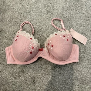 Nuevo con etiquetas Sujetador Erica James Bordado Encaje Rosa Rojo Blanco Talla 36C - Imagen 1 de 5