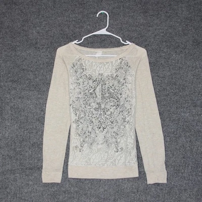 Top de mujer Angels & Diamonds beige flor de lis adornado manga larga S Y2K Foto 1 de 4