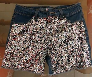 Justice Midi Jean Short 18 Girls Sequin Bling - Picture 1 of 5