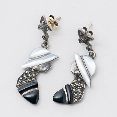 Silber Ohrringe Hängeohrring 925 Perlmutt und Steinbesatz 5,88 g - Bild 1 von 4