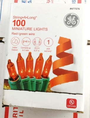 GE 100 Red String-A-Long Mini String Lights with Green Wire Cord Christmas NEW - Image 1 of 2