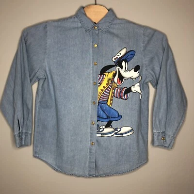 Camisa Denim De Colección Mickey Unlimited Jerry Leigh Mediana Estampado Goofy Abotonada Foto 1 de 4