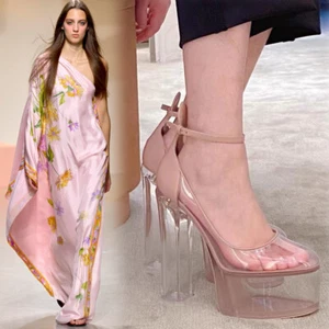 Damenschuhe runde Zehen hoher Absatz dicker Absatz geknöpft Leder Übergröße - Bild 1 von 11