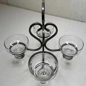 VTG Danish Iron & With 4 Glass Candle Holders Candelabra 60’s MCM No Chips - Picture 1 of 13