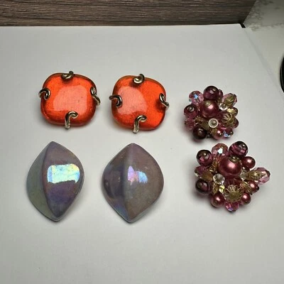 Large Statement Vintage & Retro Mix Clip On Earrings Lot Of 3 Bead, Ceramic Etc - Image 1 of 4