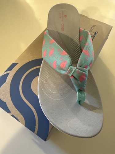 SANDALI CLARKS CLOUDSTEPPERS DONNA PERIZOMA CON FENICOTTERI TAGLIA 10M nuovi in scatola