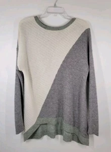 Griffen Gray Cream 100% Cashmere Ribbed Asymmetrical Sweater Women Size Large - Picture 1 of 5