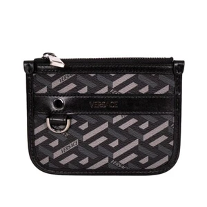 NEW $295 VERSACE Black Gray Coated Canvas LA GRECA Coin MODULAR POUCH Travel BAG - Picture 1 of 14