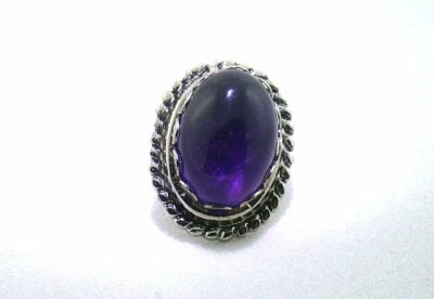 RICH COLOR AMETHYST 14x10 OVAL GEM CABOCHON  SILVER COLOR BEZEL TIE TACK EPTT383 - Image 1 of 2