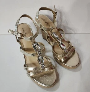 Kelly & Katie Wedge Jeweled Shoes Gold Size 8.5 M - Picture 1 of 6