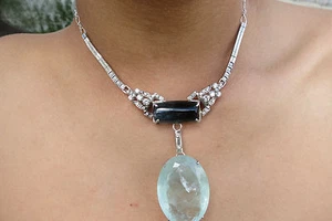 Huge 142+ ct aquamarine Tourmaline diamond & 14k white gold & SS necklace choker - Picture 1 of 12