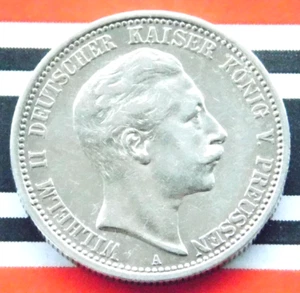 GERMAN 2 Mark 1904 A PRUSSIA EMPIRE KAISER WILHELM II 90% Silver Coin WW1 +RARE+ - Picture 1 of 6