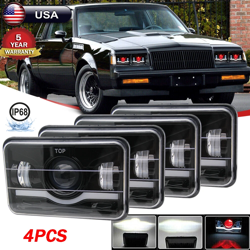 For 82-87 Buick Regal Grand National 4X6 LED Headlights Hi/Lo Beam Angle eye 2X