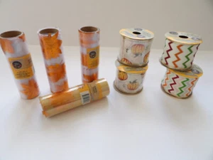 8 NEW Rolls Crafter's Square Ribbon 2.5" Wide & 6" Fall AutumnPumpkins Leaves - Picture 1 of 7
