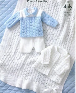Knitting Pattern, baby lacy Cardigan shawl sweater pants prem/6m 3/ 4 ply - Picture 1 of 1