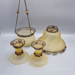 VTG PartyLite Paris Retro Bronze Candle Holder & Votive Set, Tealight Lamp Shade - Picture 1 of 15
