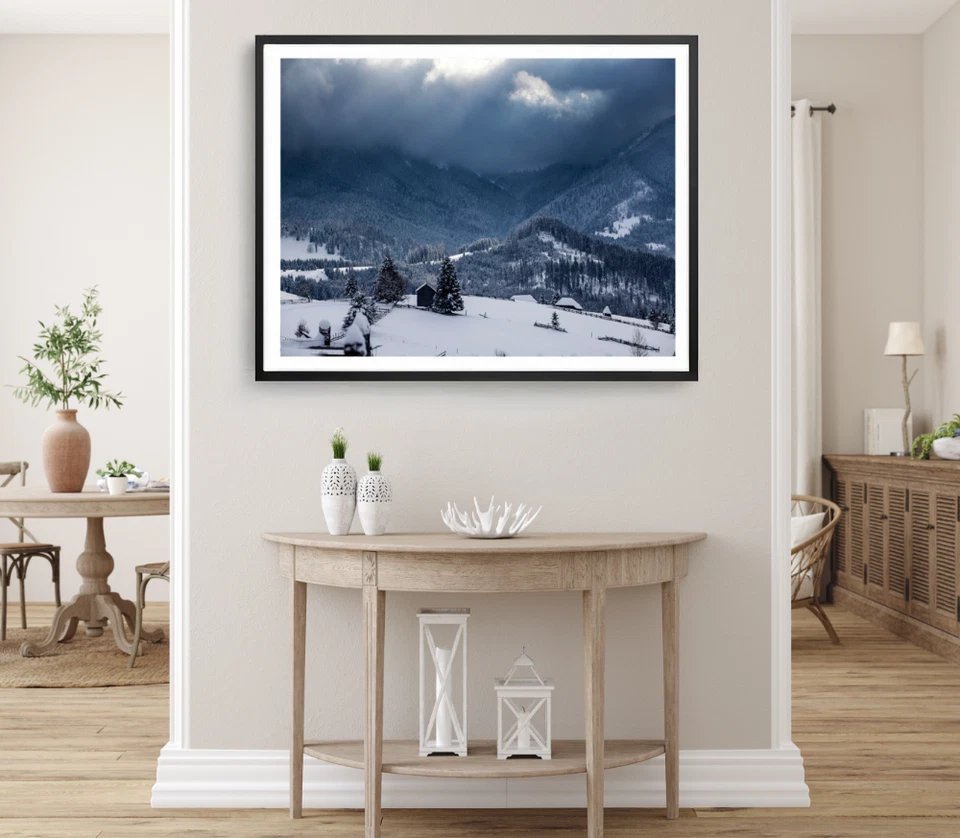 Snow & Forest Print, Mountain Wall Art, Trees Framed Nature Wall Art, Natural - Image 1 of 1