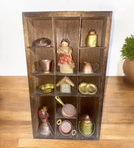 Vintage Pat Harris Miniature Wood Copper Cubby Trinket Cook Display Shadow Box - Picture 1 of 10