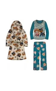Nickelodeon Paw Patrol Girls 3 Piece Plush Hooded Robe & Pajama Set L 10 - Picture 1 of 2