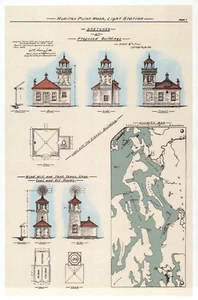Mukilteo Leuchtturm technische Zeichnung Washington State Light WA, moderne Postkarte - Bild 1 von 2
