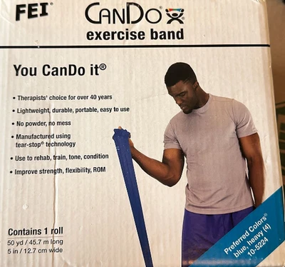 Banda de ejercicio CanDo 10-5224 baja en polvo, rollo de 50 yardas, azul pesado Foto 1 de 3