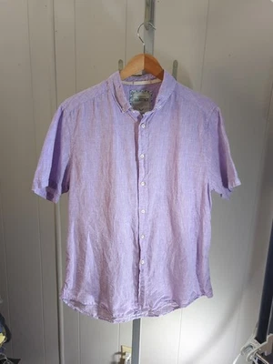 Report Collection Heritage L Casual Button Up Shirt Purple Linen Short Sleeve - Image 1 of 4