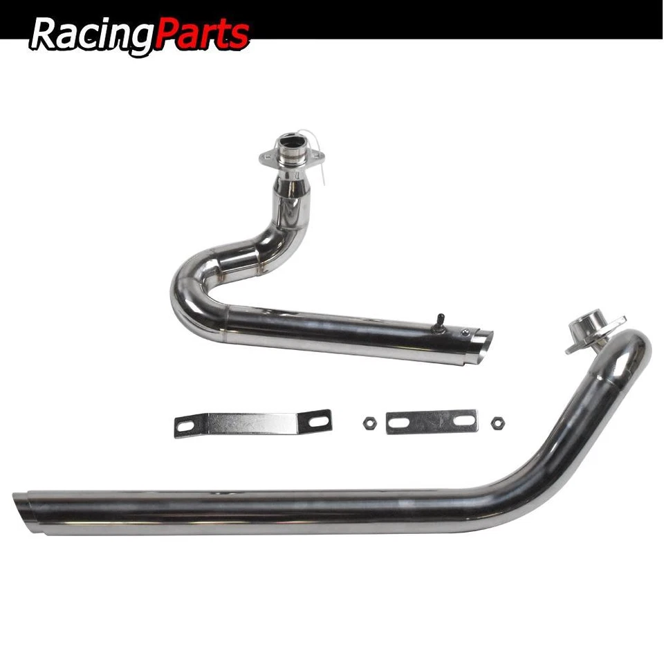 Escape corto 2 en 2 acero inoxidable plateado para Yamaha V Star/XVS650/400 Foto 1 de 4