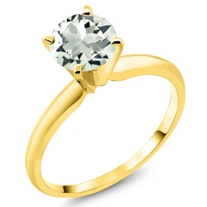 0.80 Ct Round Green Prasiolite 14K Yellow Gold Ring - Picture 1 of 4