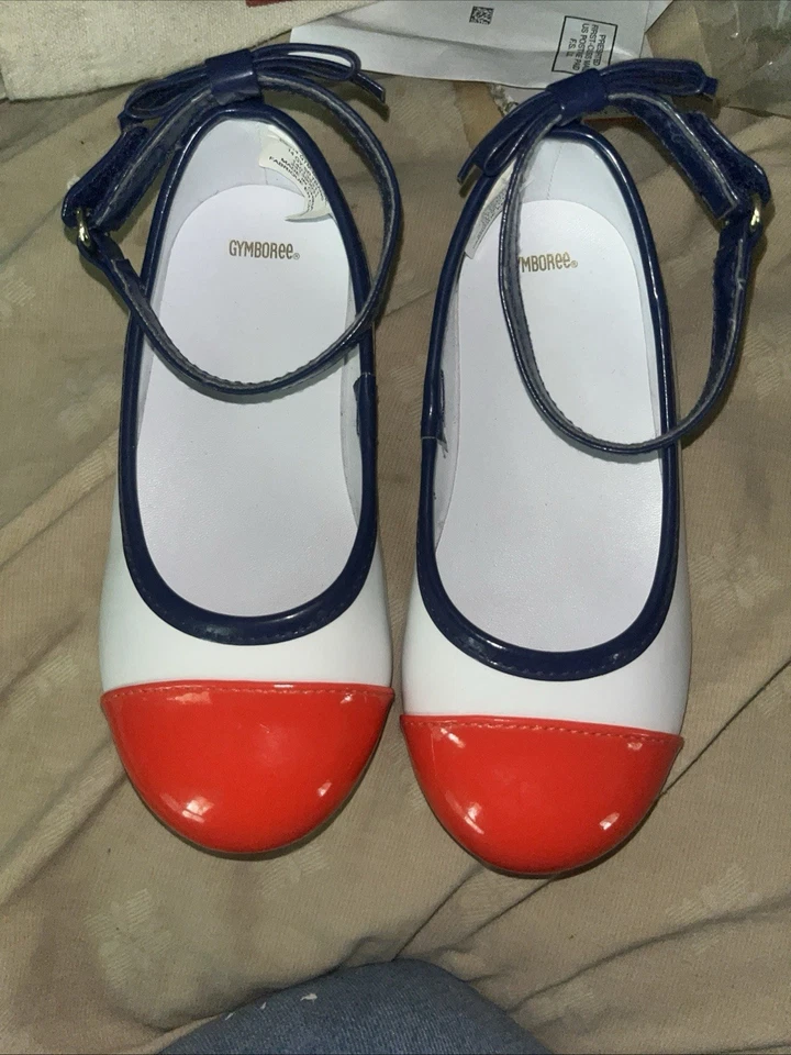 ZAPATOS GYMBOREE MOD SOBRE NARANJA CON CORREA AL TOBILLO NIÑAS PEQUEÑAS Talla 9 Blanco Azul Foto 1 de 3