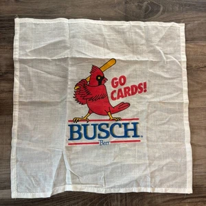 Vintage Busch Beer Handkerchief - Go Cards! Red Cardinal with Baseball Bat 14.5" - Picture 1 of 3