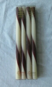 New 4 Dadant Cranberry Ivory Jewel Stripes Beeswax Taper Candles 12" No. 538 NIB - Picture 1 of 6