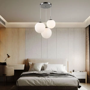 Pendellampe Hängeleuchte Glaskugel Esstischleuchte silber 3 Flammig LED H 80 cm - Bild 1 von 12