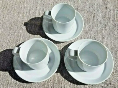 Crate & Barrel Espresso Cups and Saucers ~ Set of 3 | Ceramic White - Image 1 of 4