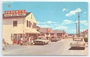 Cartolina Veduta di parte del quartiere degli affari sull'Atlantic Av Wells Beach Maine - Foto 1 di 2