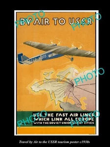 ANTIGUA GRAN FOTO HISTÓRICA DE 1930 VIAJE A LA URSS RUSIA POR CARTEL AÉREO - Imagen 1 de 1