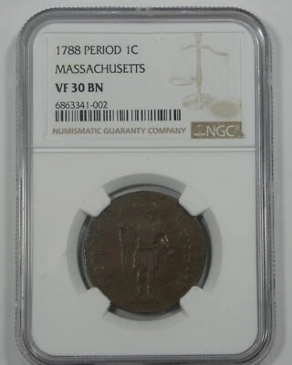 1788 Massachusetts with Period Colonial Copper Cent CERTIFIED NGC VF 30 BROWN - Image 1 of 4