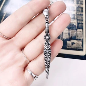 spear necklace tattoo pattern two clear crystal blacken stainless steel pendant - Picture 1 of 4