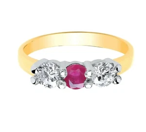 Real Ruby Trilogy Ring 9ct Yellow Gold Three Stone Fully Hallmarked - Picture 1 of 4