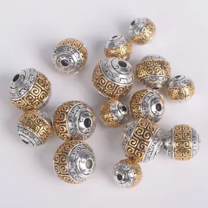 10pcs Round 8-12mm Nepalese Buddhist Tibetan Silver/Gold Color Metal Loose Beads - Picture 1 of 9