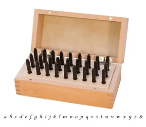 27 Piece Lower Case Fancy Lucida Stamp Set w/ Wooden Box Jewelry Making Tool - Picture 1 of 1