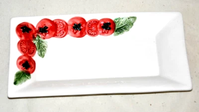 ital. Relief Keramik Teller Tomate Platte Servierplatte rechteckig ca.24x13cm - Bild 1 von 3