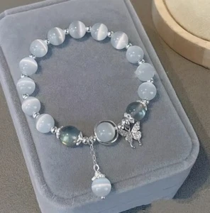 Silver Blue White Cats Eye Crystal Butterfly Charm Bracelet Women’s Jewellery - Picture 1 of 6