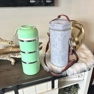 3 Tier Stainless Steel Thermos Bento Box Containers In Insulated Carrying Case - Picture 1 of 4
