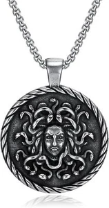 Cy trendy Edelstahl griechische Schlange Medusa Anhänger Halskette Herren 24" Box Kette - Bild 1 von 6