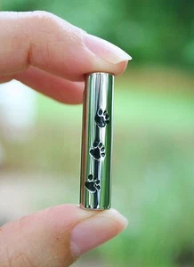 Pet Cremation Jewelry Pendant Urn for Ashes Paw Print Dog Cat Unisex Silver Vial - Picture 1 of 12