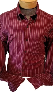 Camisa de vestir Van Heusen para hombre marrón con cuello a rayas con botones L 16-16.5 - Imagen 1 de 5
