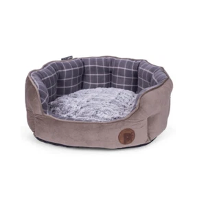 Petface Dog Bed Oval Soft Comfy Luxury Grey Check Bamboo Anti Slip Small 60x52cm - Picture 1 of 4
