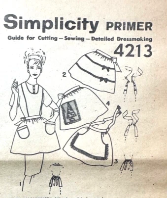 Vintage 1960s Pattern Bib Apron Half Apron Pattern Simplicity 4213 UNCUT - Image 1 of 4