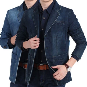 Blazer Giacca Denim Uomo Casual Jeans Cappotto Giacca Petto Singolo Taglia Plus - Foto 1 di 14
